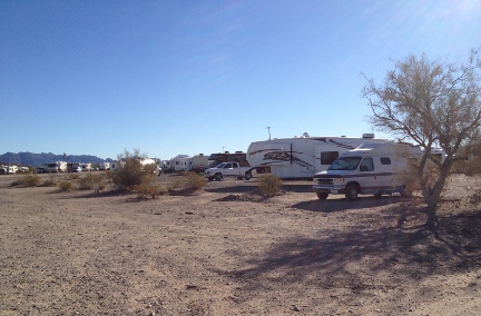 Hi Jolly BLM Campground, Quartzite, AZ with my van near the tree.